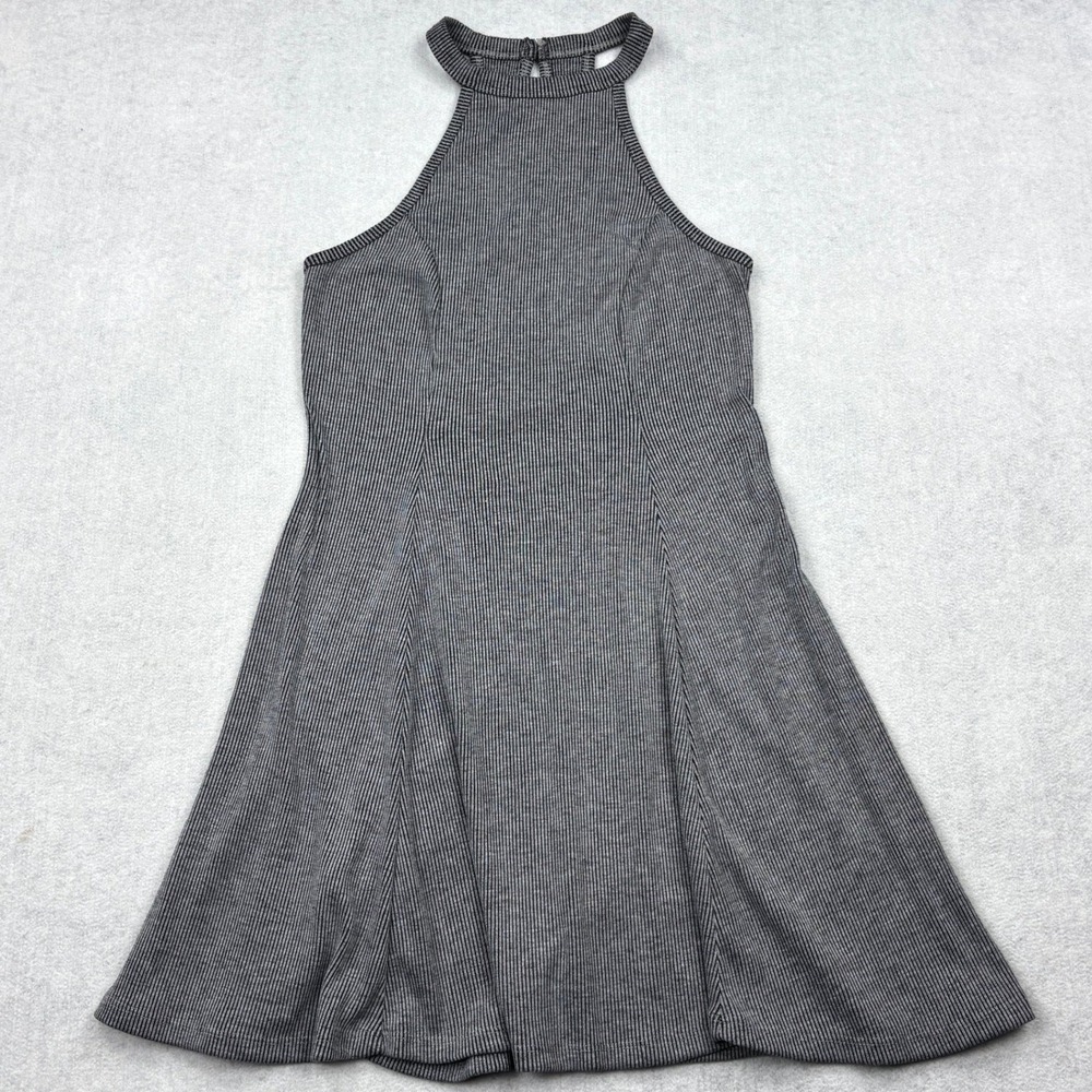 Hollister Skater Dress Womens Medium Gray Ribbed High Neck Keyhole Halter Fit M